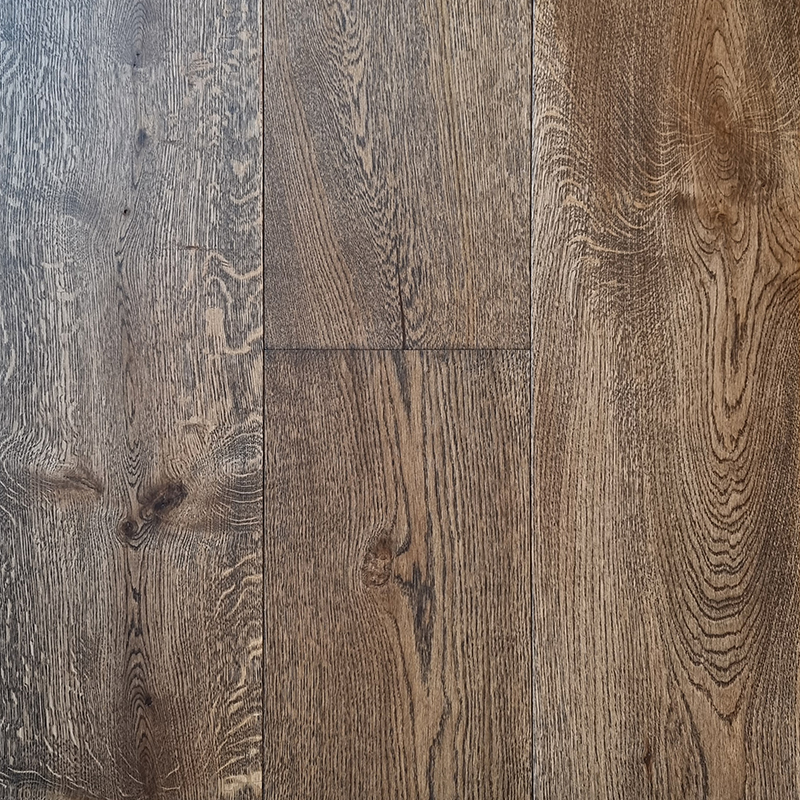 Smoky Barrels dark oak flooring showroom board