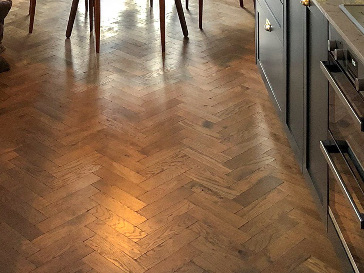 Cornish Slate Tumbled Solid Herringbone Oak - Wood Flooring Project
