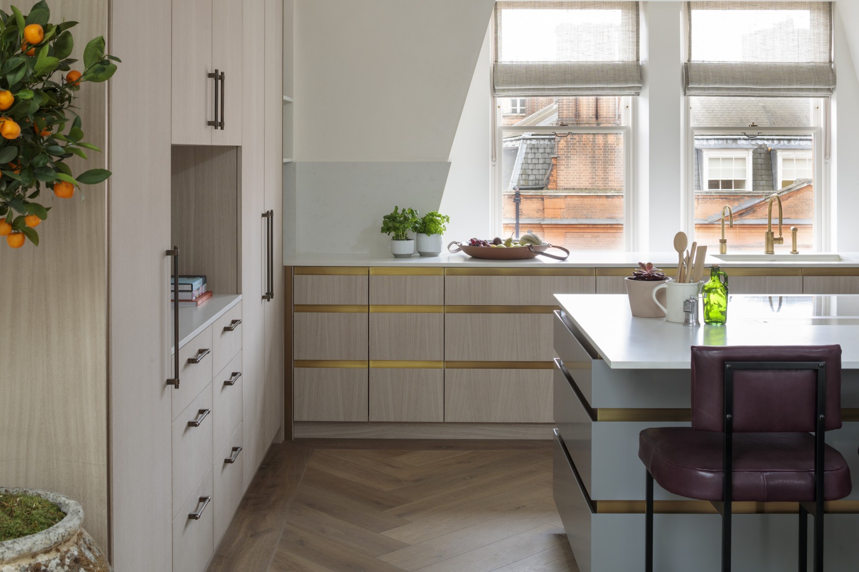 Double Smoked & White Oiled oak herringbone at Pont Street Penthouse project