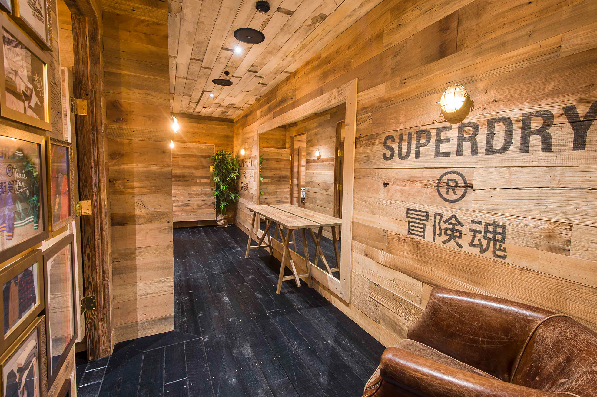 reclaimed raw pine at Superdry