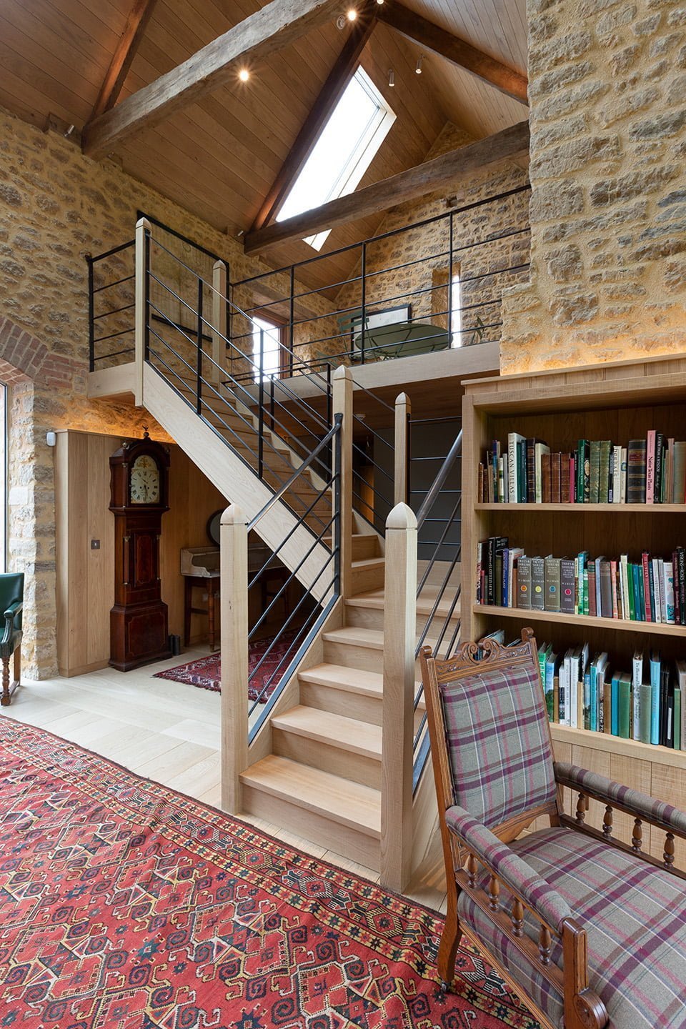 Sawn and brushed oak flooring and stairs in converted barn