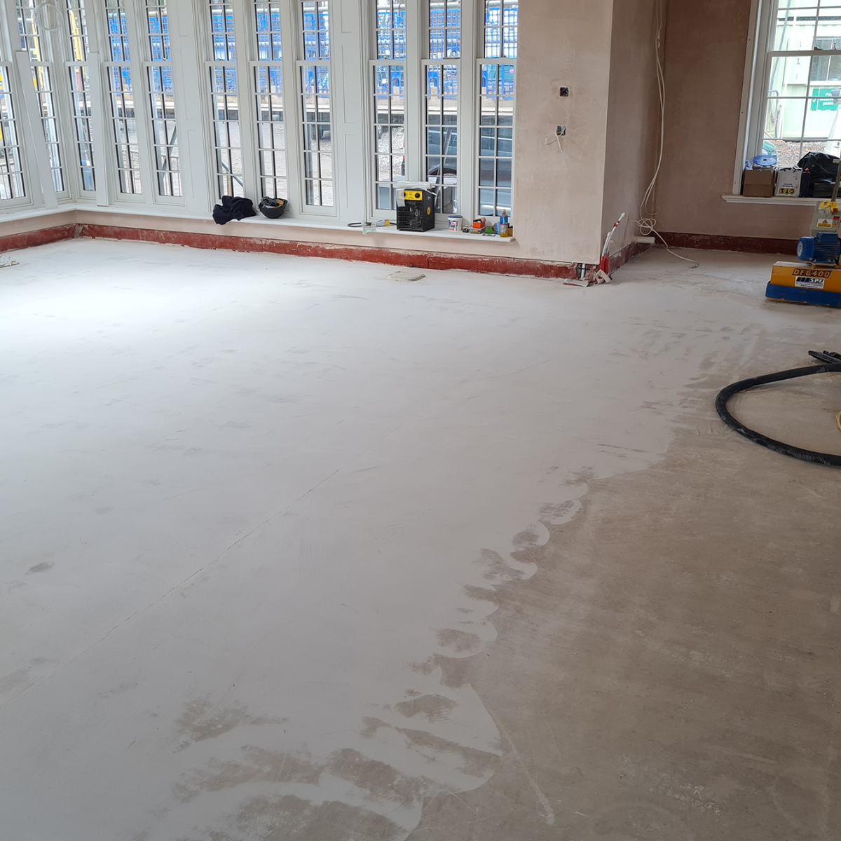 A section of anhydrite screed subfloor following removal of laitance