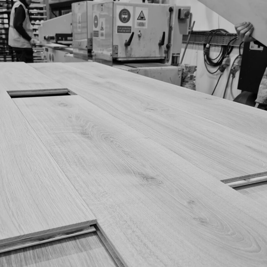 Oak flooring in production