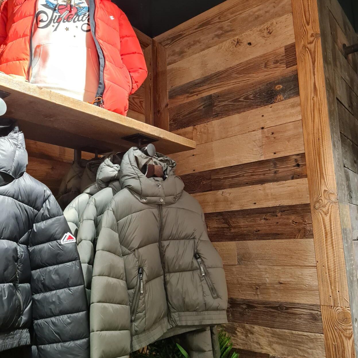 Raw Pine wall cladding at Battersea Superdry