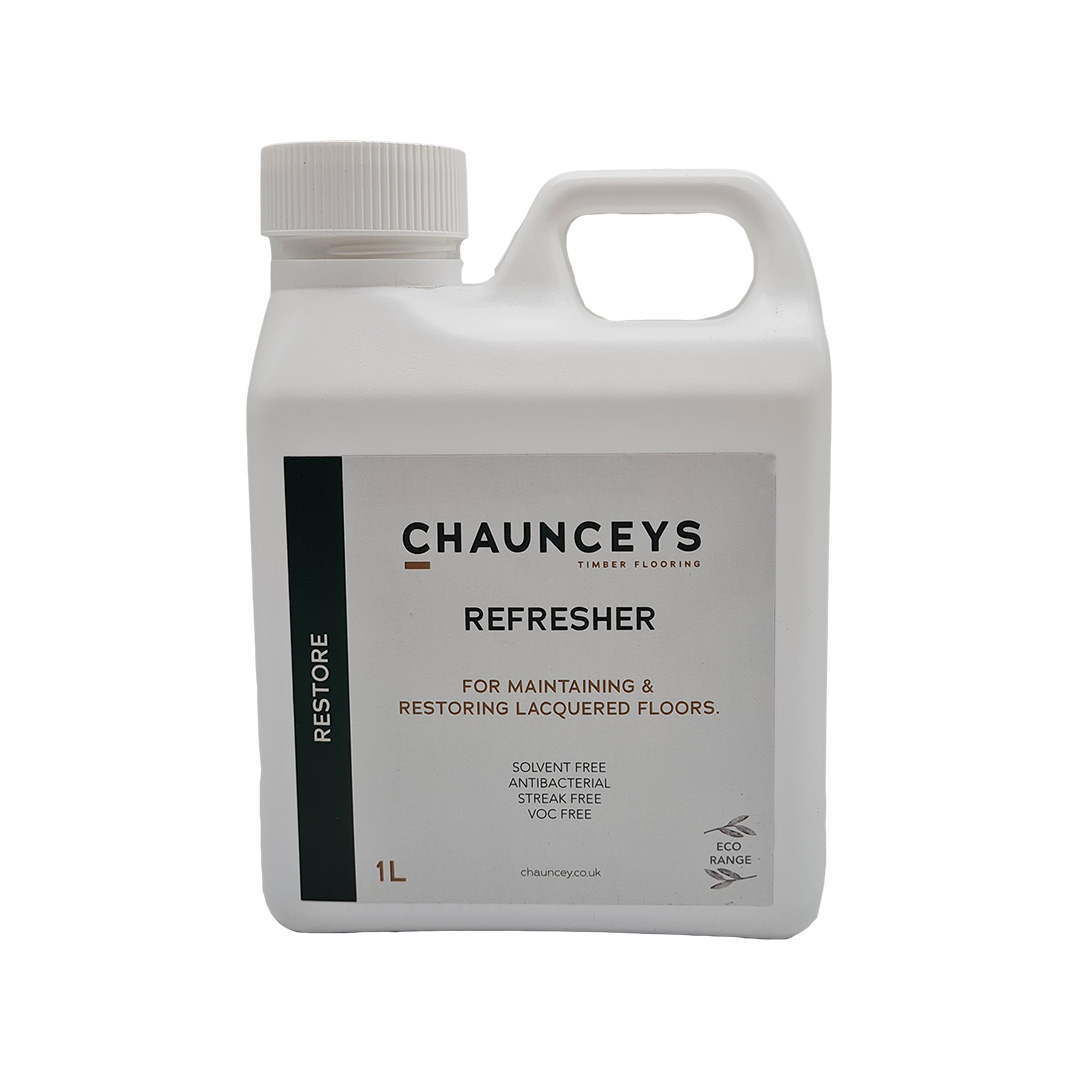 Chaunceys Eco Refresher maintenance product for lacquered wood flooring