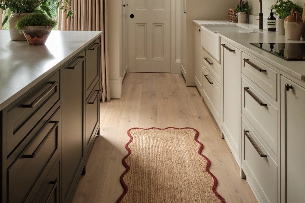 Dry Biscuit light oak planks in calming contemporary London kitchen diner renovation
