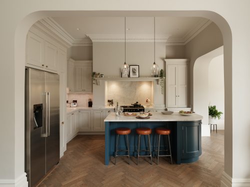 Cornish Slate engineered oak herringbone flooring in kitchen